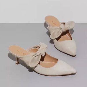 M.Gemi Lasso Suede Mule Kitten Heel in Oat